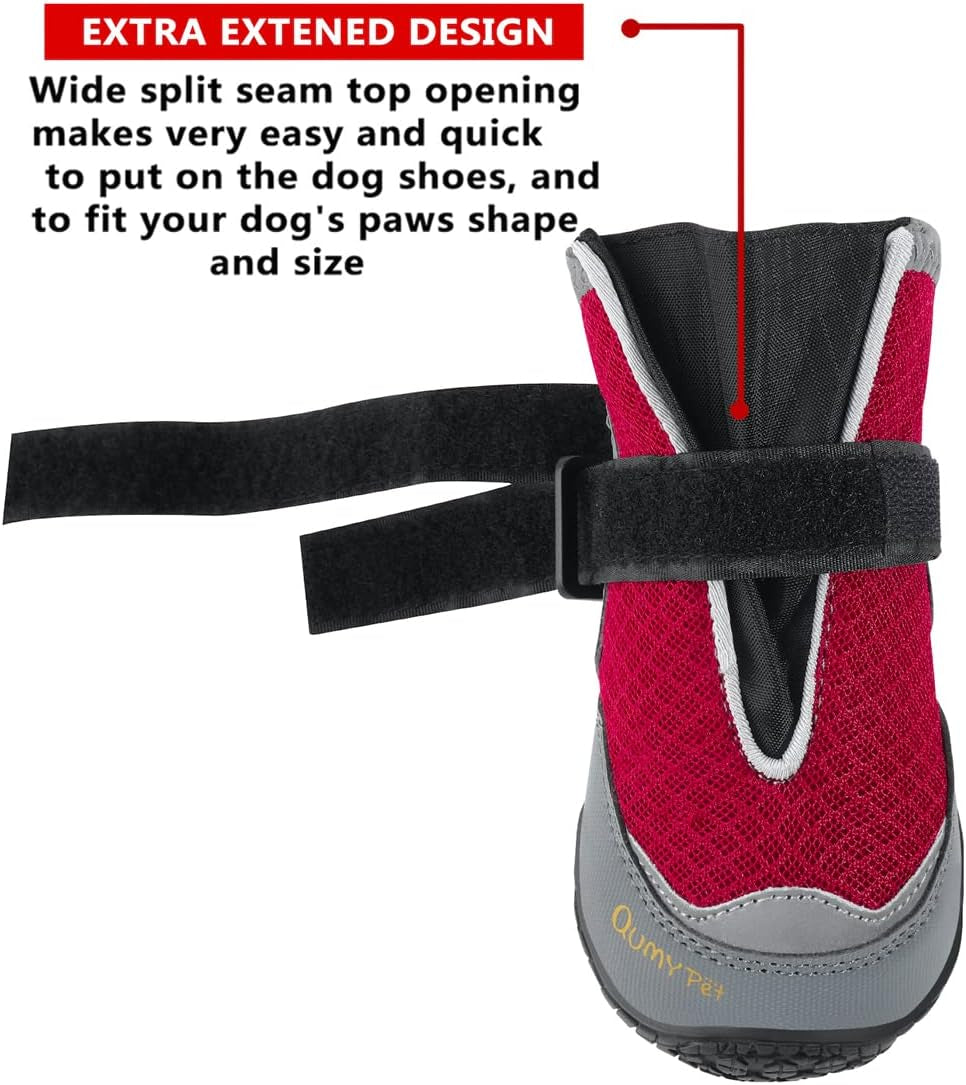 2PCS Dog Boots for Large Dogs, Medium Dog Shoes & Paw Protectors for Hot Pavement, Summer Heat Protection, Mesh Breathable Nonslip Dog Booties for Hardfloors, Walking Running Hiking Red Size 2