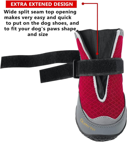 2PCS Dog Boots for Large Dogs, Medium Dog Shoes & Paw Protectors for Hot Pavement, Summer Heat Protection, Mesh Breathable Nonslip Dog Booties for Hardfloors, Walking Running Hiking Red Size 2