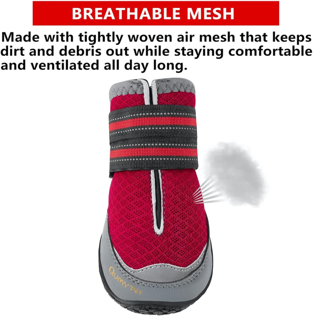 2PCS Dog Boots for Large Dogs, Medium Dog Shoes & Paw Protectors for Hot Pavement, Summer Heat Protection, Mesh Breathable Nonslip Dog Booties for Hardfloors, Walking Running Hiking Red Size 2