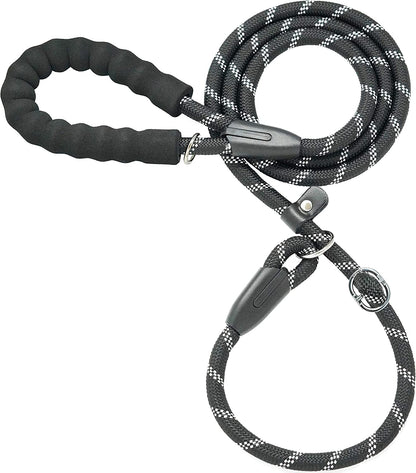 Durable Slip Lead Dog Leash with Padded Handle and Highly Reflective Threads, No Pull Dog Training Leash, (3/8" X 6 FT, Black)