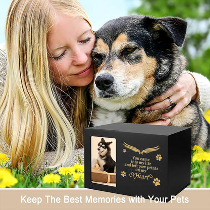 Pet Urns for Dogs or Cats - Dog Keepsake Box, Cremation Urn with Photo Frame, Large Wooden Urn (170 Cubic Inches)